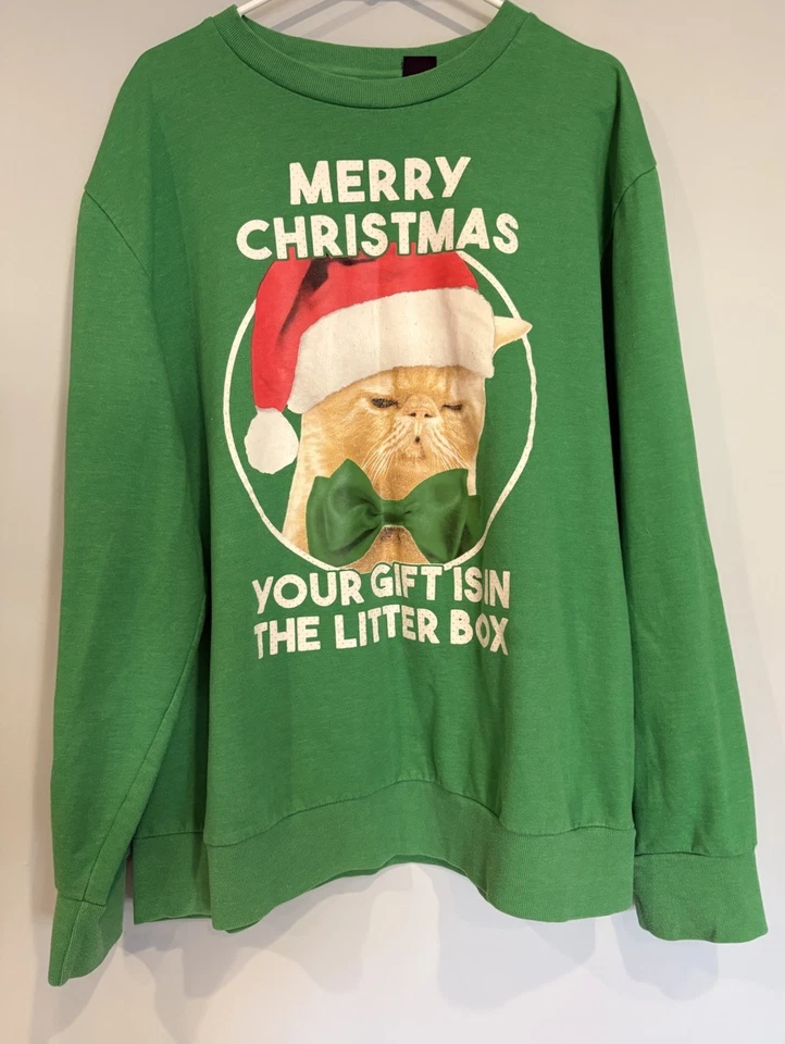 Mad Engine Men XXL 50/52 Christmas Your Gift Is In The Litter Box-Cat Sweatshirt - Image 1 of 4