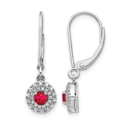 14k White Gold 1/5 Ct Lab Grown Diamond and Ruby Drop & Dangle Earrings - Image 1 of 4