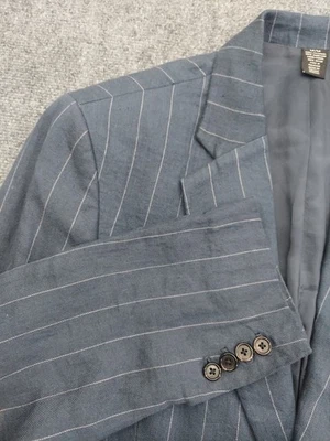 Polo Jeans Ralph Lauren Blazer Jacket Men Medium Blue Pinstripe 100% linen Sport - Image 1 of 4