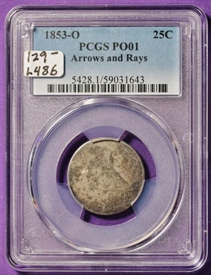 1853-o Seated Liberty Quarter.  Arrows and Rays.  In PCGS Holder.  PO01.  L486 - Image 1 of 2
