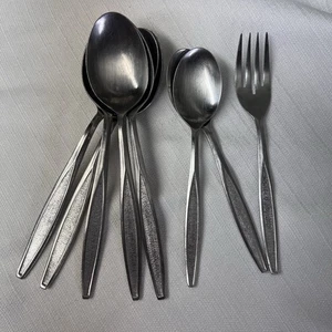 Stanley Roberts MCM Fork Spoons Stainless Japan Hammered Tapered Custom Design - Picture 1 of 13