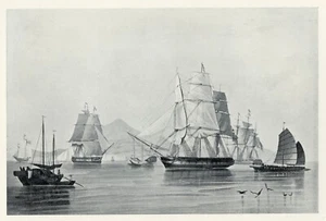 OPIUM SHIPS in China Tall Sailing Ship, 1925 vintage nautical print - Picture 1 of 3