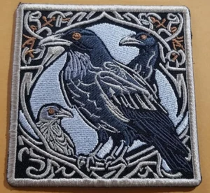 Embroidered Odens Ravens Huginn and Muninn Patch approx 3x 3.25" - Picture 1 of 2