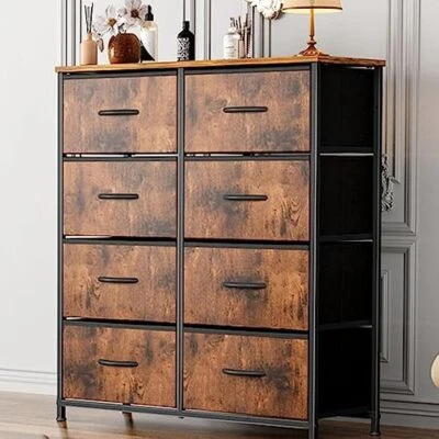 Brown 8 Drawers Dresser for Bedroom Chest Organizer Storage with Fabric Bins - Image 1 of 4