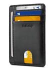 Buffway Slim mini ID holder card case front pocket Leather Wallet for Men Women