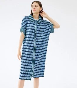 2024SS Fashion Autumn Pleated Dress Women's Loose and Casual Mid Length Dress - Picture 1 of 13