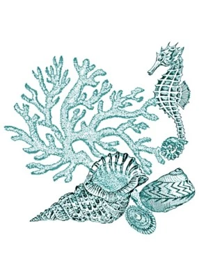 BÜGELBILD-Vintage-Shabby-maritim-Meer-Krabbe-Seepferd-Muschel-3211 - Bild 1 von 2