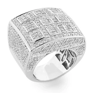 Round Cut Simulated Diamond Squarish Cocktail Men Ring 14K White Gold Plated - Picture 1 of 8