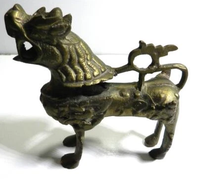 Antique Tibetan  BRASS BRONZE Lion Dragon Fu Foo Dog Guardian Sculpture - Image 1 of 4