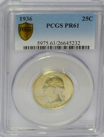 1936 PROOF Washington 25c PCGS PR61 Cover
