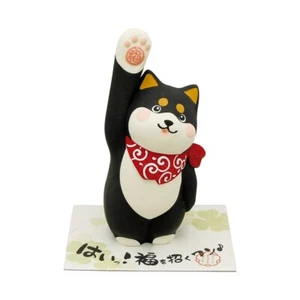 Japanese Lucky Ornament Unglazed Ceramic Decoration Inviting Dog Black Shiba - Bild 1 von 1