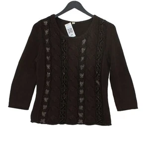 Oui Women's Top UK 10 Brown 100% Acrylic 3/4 Sleeve Crew Neck Basic - Picture 1 of 7