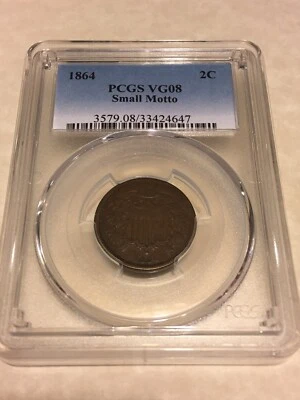 1864 VG8 VG08 PCGS 2C 2 cent Small Motto coin key date very good - Image 1 of 4