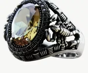 Men’sUnique Retro Accent Silver Color Scorpion On Sides Of Ring.Rhinestone SZ 13 - Picture 1 of 3