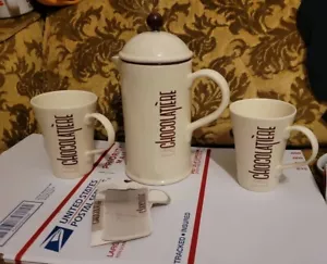 Crate & Barrel Steingut "La Chocolatiere" Heiße Schokolade French Press Topf 2 Tassen - Bild 1 von 5
