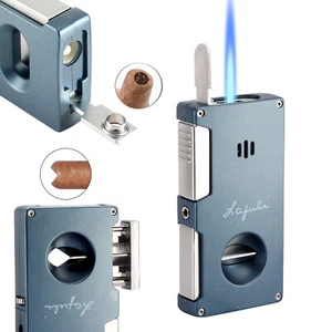 Luxury Single Jet Torch Flame Cigar Lighter With V-Cutter Cigar Punch Gift Box - Picture 1 of 9