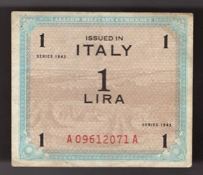 1943 Italy 1 Lira WWII Allied Military Currency   P-M10 - Image 1 of 2