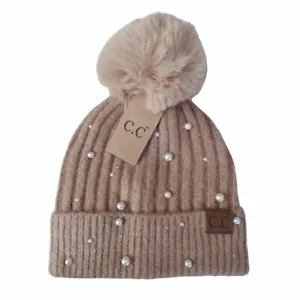 New Camel Women's Beanie Hat Pearl Knitted Hat Soft New Winter Hat Fashion - Picture 1 of 10