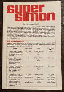 VINTAGE 1979 Super Simon Game Instructions - Picture 1 of 1