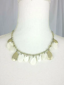 Chaps Necklace Bib Chain Mother of Pearl Gold Tone Signed Toggle Dangle Spoon - Picture 1 of 12