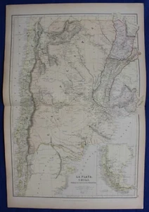 ARGENTINA, CHILE, PATAGONIA, PARAGUAY, original antique map, Blackie, 1882 - Picture 1 of 4