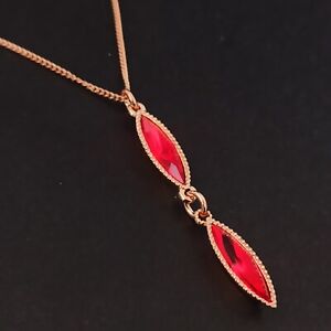 Michal Negrin Necklace Red Rose Gold Plated Dainty Red Crystals Minimalist Gift