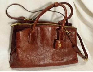 M A Embossed Crocodile Pecan Leather Lg Handbag Tote w/ Shoulder & Hand Straps - Picture 1 of 23