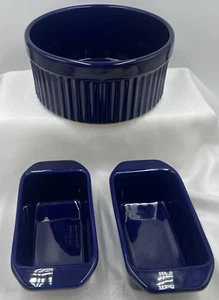 3 pc Chantal Cobalt Blue Ceramic 10" Round Baking Casserole Dish & 6" Loaf Pans - Picture 1 of 11
