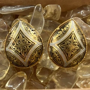 Vintage Spain Damascus Water Drop Screw-back Earrings Clip On Antique - Picture 1 of 4
