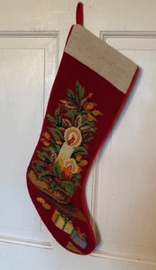 Vtg Wool 2004 Xmas Candle Presents  Needlepoint Stocking By Imperial Elegance - Picture 1 of 13