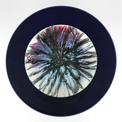 Marc Matsui tigela rasa abstrata grande azul pendurada parede estúdio de arte cerâmica PNW - Imagem 1 de 4