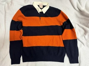 Brooks Brothers Lambswool Knit Rugby Polo Sweater Men’s LG Orange/Navy Stripe - Picture 1 of 3