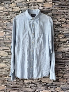 Charles Tyrwhitt Mens Blue Lyocell/Linen Blend Slim Button Up Shirt Size M VGC - Picture 1 of 8