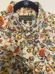 Paisley & Gray Herren L Slim Fit Hemd Weiß Paisley Blumen Knopf Stretch L/S - Bild 1 von 10