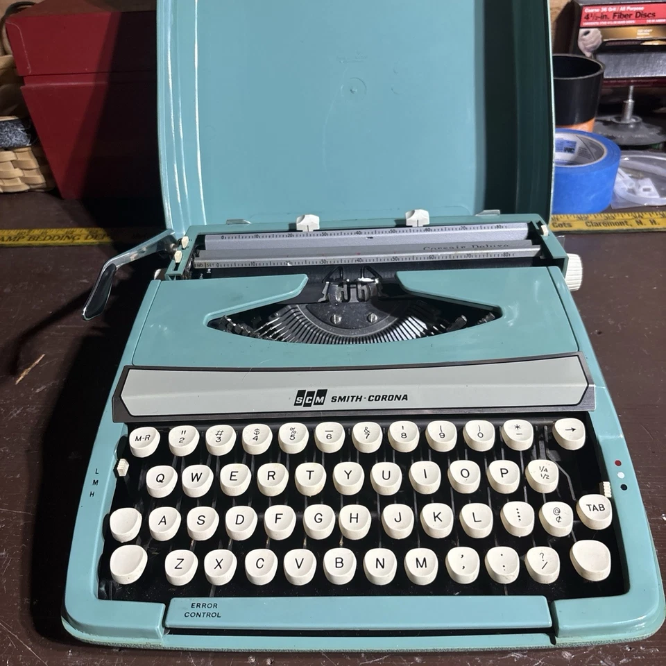 Vintage Teal Blue Smith Corona Corsair Deluxe Portable Typewriter - Image 1 of 2