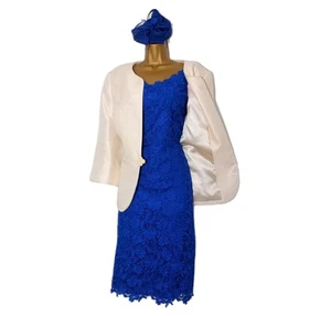 Jacques Vert mother of the bride outfit size 20 Wedding blue lace dress jacket - Picture 1 of 17