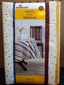 Way To Celebrate Striped PEVA Flannel Backed Table Cloth 70in Round NWT - Picture 1 of 2