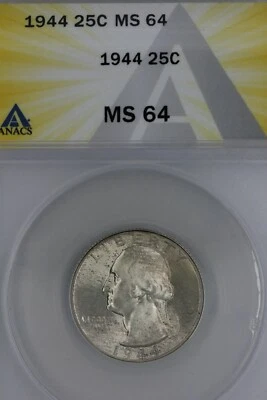 1944  .25  ANACS  MS 64  Washington Quarter, Silver 25 Cents (.25) - Image 1 of 2