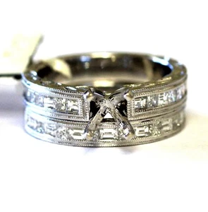 18 Karat Weißgold Diamant Halbfassung Verlobungsring Bandring Set 10,6 g 6 mm Prinzessin  - Bild 1 von 8