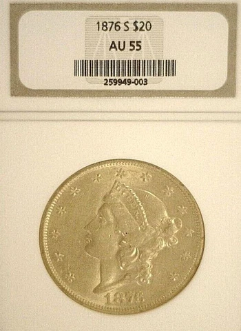 1876-S $20 GOLD LIBERTY NGC AU55 LIBERTY REDUCED 7/24/23 (1662) Cover
