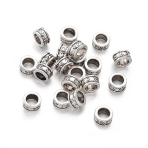 20pcs Tibetan Alloy Ring Metal Beads Carved Large Hole Spacers Nickel Free 8x4mm - Picture 1 of 8