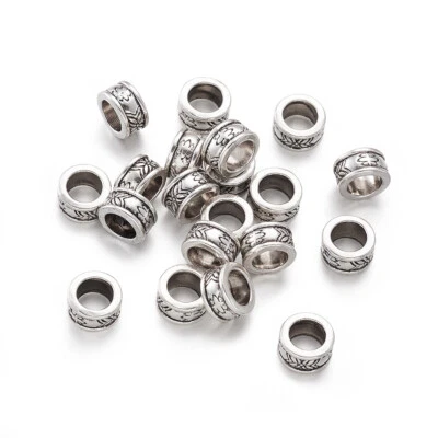 20pcs Tibetan Alloy Ring Metal Beads Carved Large Hole Spacers Nickel Free 8x4mm - Image 1 of 4
