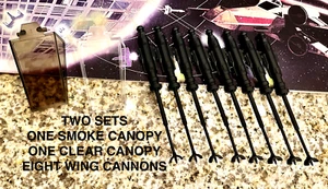 VINTAGE STAR WARS X-WING FIGHTER REPRO LASERKANONEN + CANOPY, 2X SETS - CLEAR/SMOKE - Bild 1 von 19