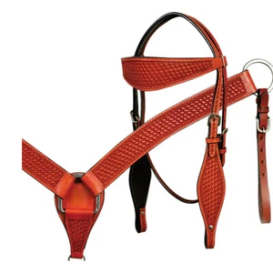 100% Leather headstalls & BreastCollar for horses western tack set hand tooled - Picture 1 of 10
