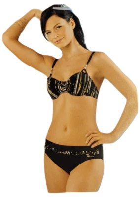 EVA Frauen Bademode Damen Bügel Bikini schwarz-gold-weiß Cup B Gr. 36 - 40 - Bild 1 von 4