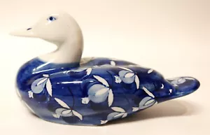 Porcelain Blue & White Duck Unopened Lotus Flower Design 9" L x 4.5" W x 5.25" H - Picture 1 of 4