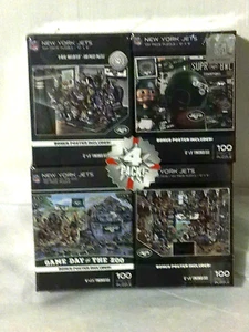 New York Jets NFL 4 in 1 puzzle pack 100 pieces each + bonus poster M.I. USA - Picture 1 of 7