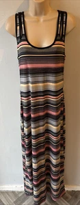 Women’s Size Medium 10-12 Pink Blue Summer Striped Maxi Dress From Miss Posh - Picture 1 of 6