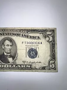 1953 A Five Dollar Silver Certificate Blue Seal $5 Bill - Picture 1 of 8