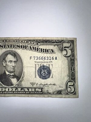 1953 A Five Dollar Silver Certificate Blue Seal $5 Bill - Image 1 of 4